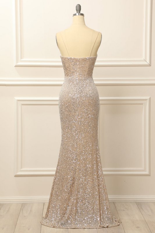 Silver Sequins Long Prom Dress with Slit E202283454