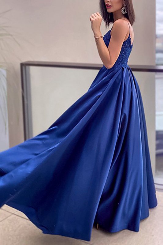 Royal Blue A-line Prom Dress with Slit E202283845