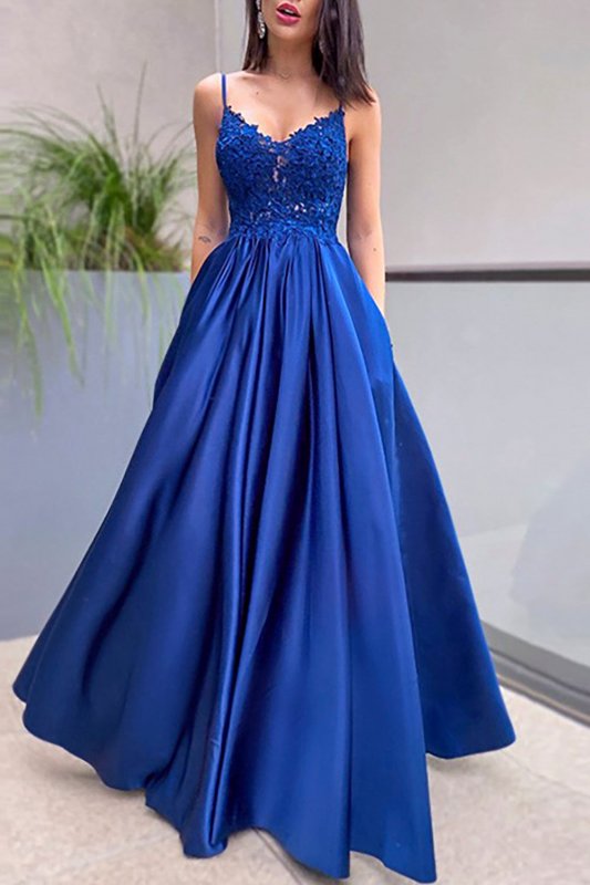 Royal Blue A-line Prom Dress with Slit E202283845