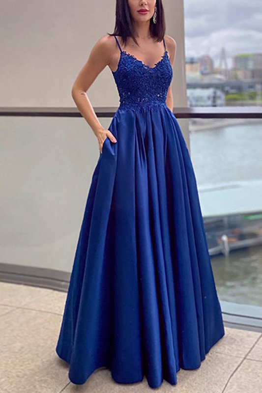 Royal Blue A-line Prom Dress with Slit E202283845