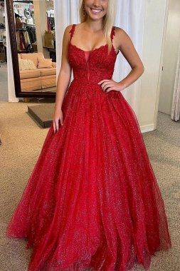 Red A-line Backless Glitter Prom Dress E202283842