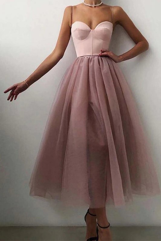Tulle A-line Midi Simple Prom Dress E202283841