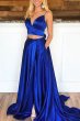 Royal Blue Satin A-line Prom Dress with Pockets E202283831