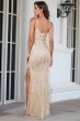 Champagne Spaghetti Straps Prom Dress with Slit E202283789