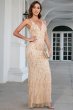 Champagne Spaghetti Straps Prom Dress with Slit E202283789