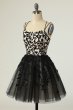 A Line Spaghetti Straps Black Short Homecoming Dress with Appliques E202283481