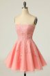 Blush Strapless Short Prom Dress with Appliques E202283478