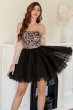 A Line Off the Shoulder Black Short Homecoming Dress with Beading E202283474