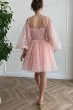 A Line Off the Shoulder Blush Short Homecoming Dress with Long Sleeves E202283798