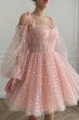 A Line Off the Shoulder Blush Short Homecoming Dress with Long Sleeves E202283798