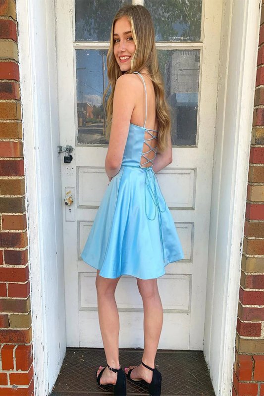 Light Blue A Line Simple Homecoming dress E202283487