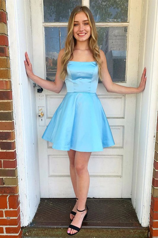 Light Blue A Line Simple Homecoming dress E202283487