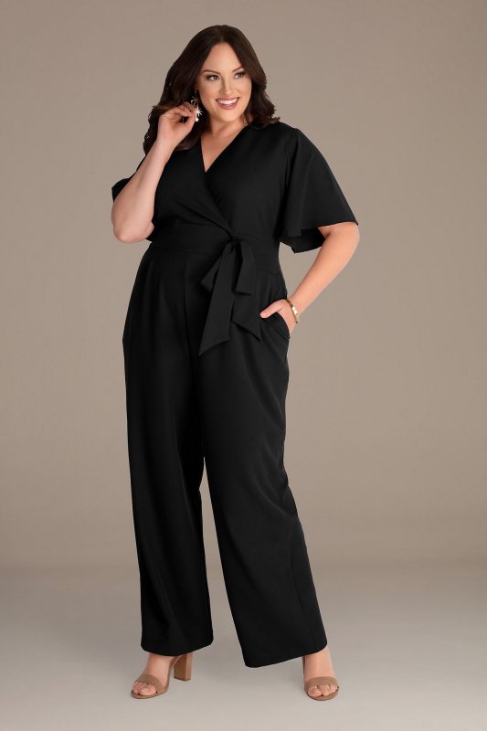 Crepe Plus Jumpsuit with Flutter Sleeve 37191301