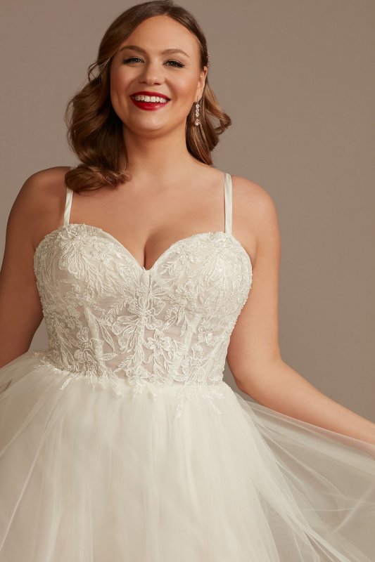 Sheer Boned Bodice Tulle Tall Plus Wedding Dress 4XL9WG4036