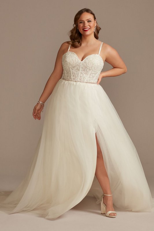 Sheer Boned Bodice Tulle Tall Plus Wedding Dress 4XL9WG4036