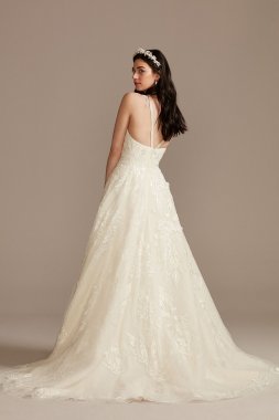 Lace V-Back Spaghetti Strap Tall Wedding Dress 4XLMS251248