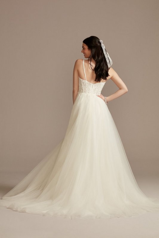 Sheer Boned Bodice Tulle Tall Wedding Dress 4XLWG4036