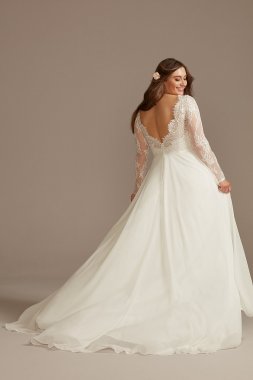 Long Sleeve Plunge Lace Plus Size Wedding Dress 9WG4035