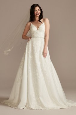 Lace Applique Tulle Spaghetti Strap Wedding Dress CWG905