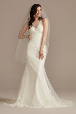 Buttoned Illusion Back Wedding Dress with Applique CWG909