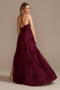 Flocked Tulle Low-Back Bridesmaid Dress GS290044