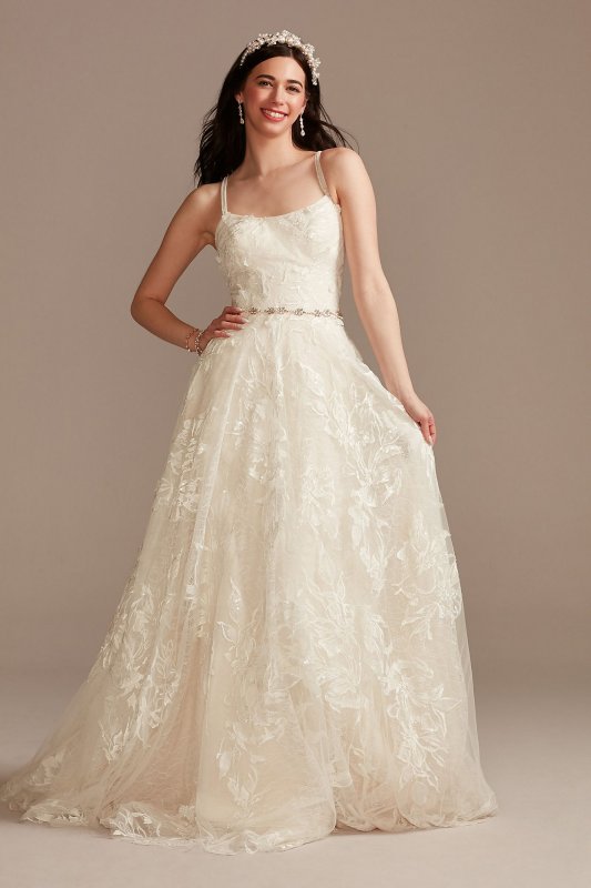 Tulle Lace V-Back Spaghetti Strap Wedding Dress MS251248