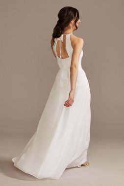 Chiffon A-Line Wedding Dress with Tie Back SDWG0989