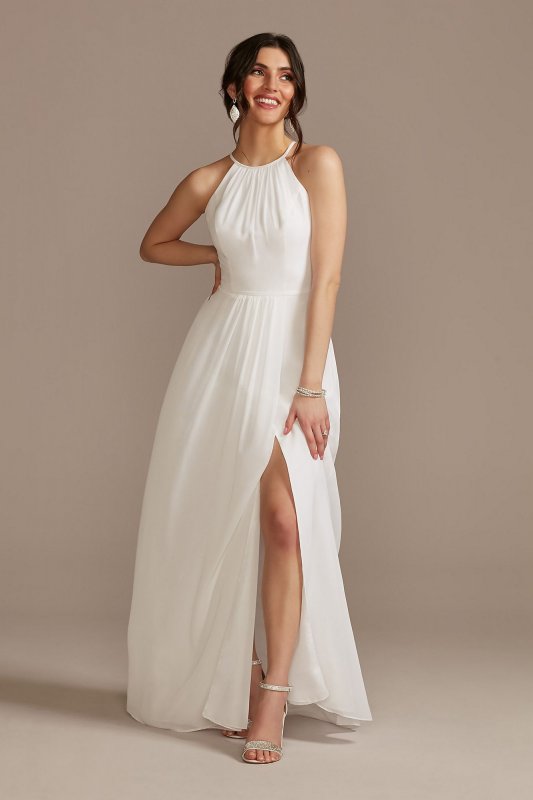Chiffon A-Line Wedding Dress with Tie Back SDWG0989