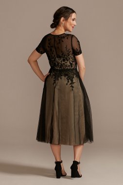 Net Tea-Length Dress with Short Sleeves WBM2560