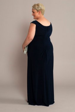 Plus Jersey Gown with Swag Sleeves and Crystals WBM2574W