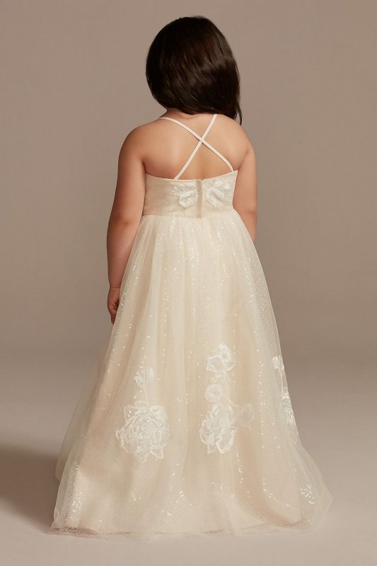 Floral Applique Cross-Back Flower Girl Dress WG1438