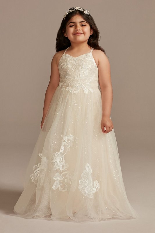 Floral Applique Cross-Back Flower Girl Dress WG1438