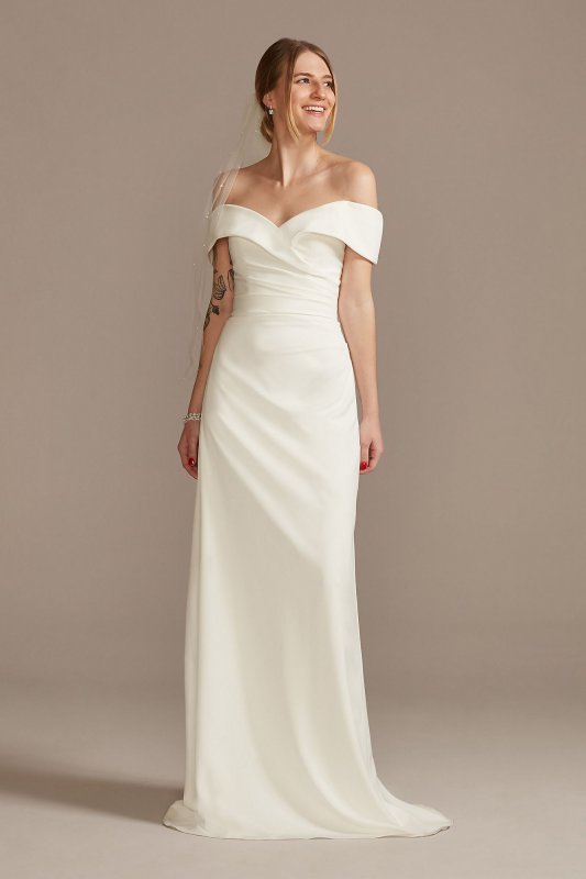 Crepe Off-the-Shoulder Sheath Wedding Dress WG4033