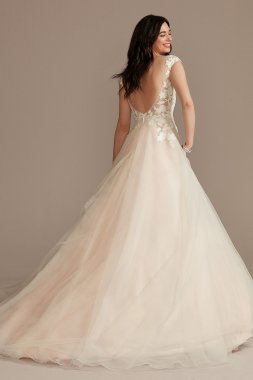 Appliqued Cap Sleeve Tulle Ball Gown Wedding Dress WG4037