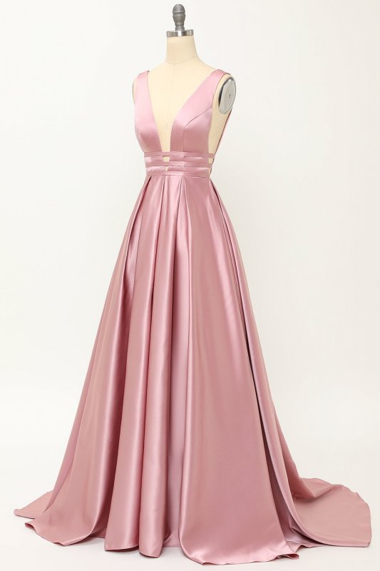 Blush Satin Long Prom Dress E202283158