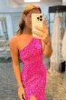 Fuchsia Sequin Long Prom Dress with Slit E202283143