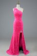 Fuchsia Sequin Long Prom Dress with Slit E202283143