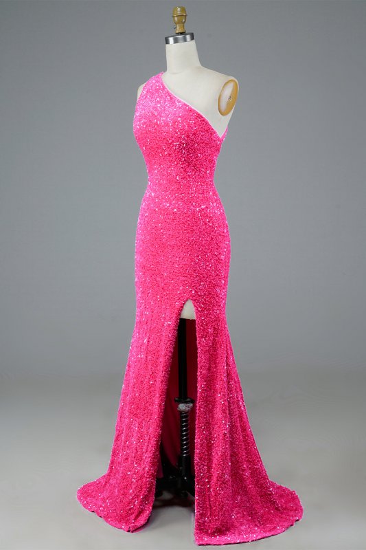 Fuchsia Sequin Long Prom Dress with Slit E202283143