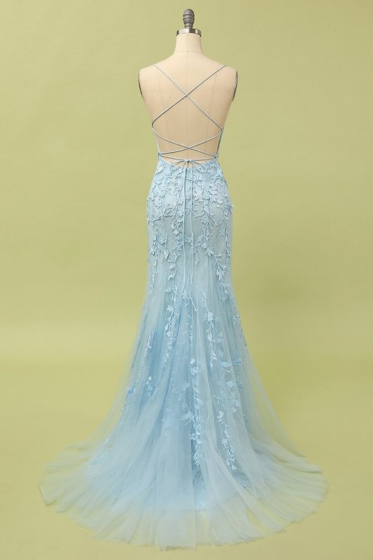 Light Purple Mermaid Long Prom Dress with Appliques E202283149