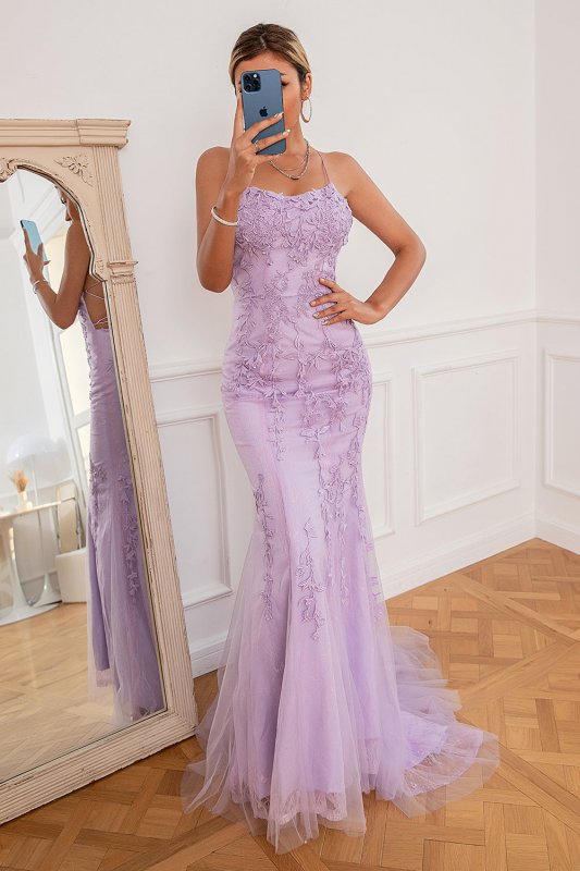 Light Purple Mermaid Long Prom Dress with Appliques E202283149