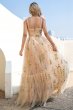 A Line Spaghetti Straps Champagne Prom Dress with Appliques E202283144