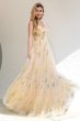 A Line Spaghetti Straps Champagne Prom Dress with Appliques E202283144