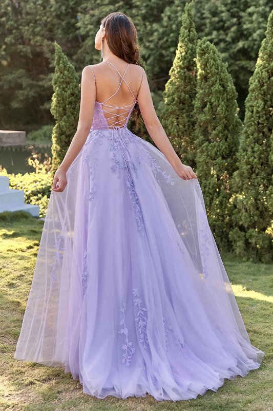 Purple Tulle Prom Dress with Appliques E202283162