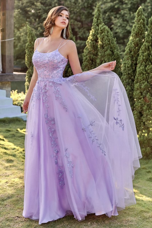 Purple Tulle Prom Dress with Appliques E202283162