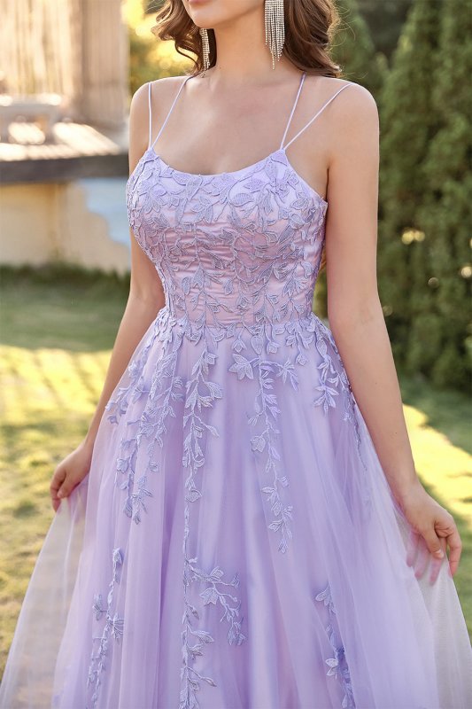 Purple Tulle Prom Dress with Appliques E202283162