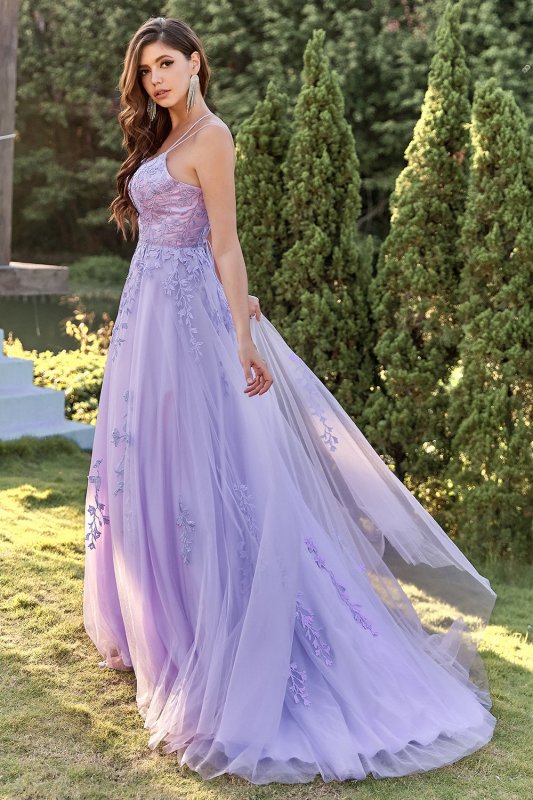 Purple Tulle Prom Dress with Appliques E202283162