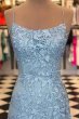 Blue Spaghetti Straps Backless Appliques Prom Dress E202283161