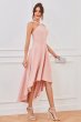 Pink A Line Halter High Low Homecoming Dress E202283113