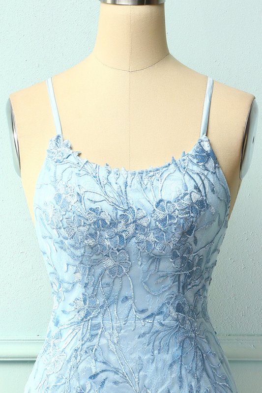 Light Blue Tight Hoco Dress with Appliques E202283095