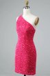 Sheath One Shoulder Fuchsia Short Homecoming Dress with Appliques E202283074